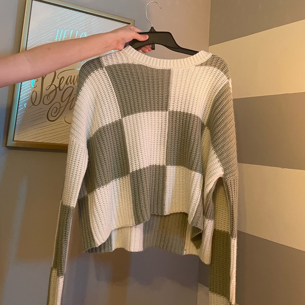 Green and White Checkered Sweater